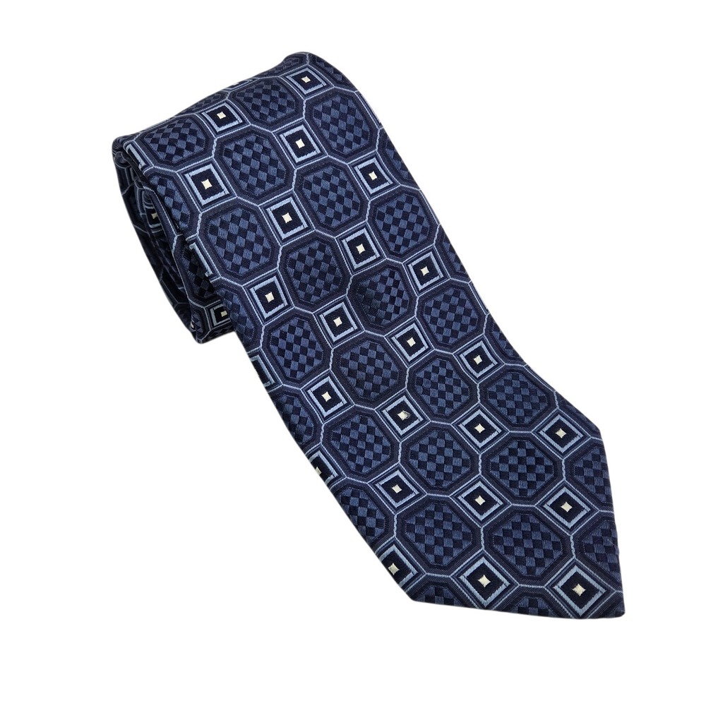 Donald J Trump Silk‎ Necktie Signature Collection Blue Geometric Gold Bar Checks